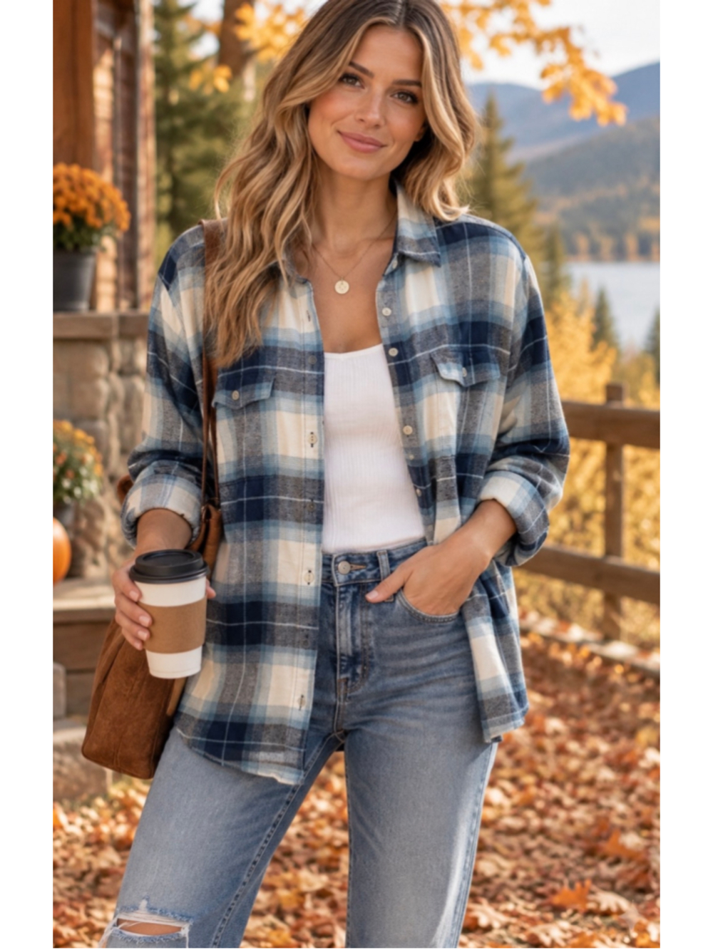 Old Navy Boyfriend Shirt Small Blue Plaid Flannel Button Down Oversized